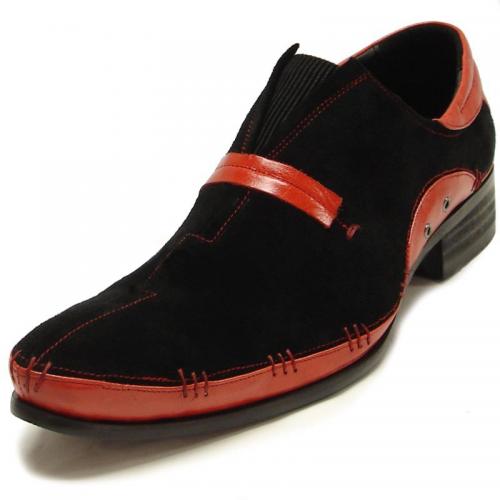 Encore By Fiesso Black / Antique Red Leather/Suede Loafer Shoes FI8619
